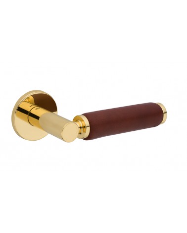TUPAI 4200/201 round polished gold door handle with dark leather - designer handle