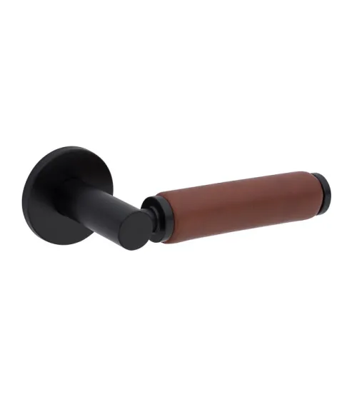 TUPAI 4200/201 round black door handle with dark leather - designer handle