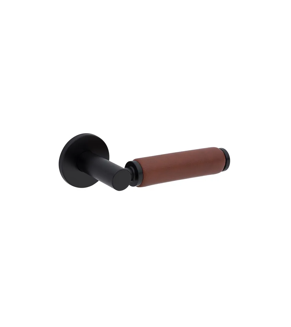 TUPAI 4200/201 round black door handle with dark leather - designer handle