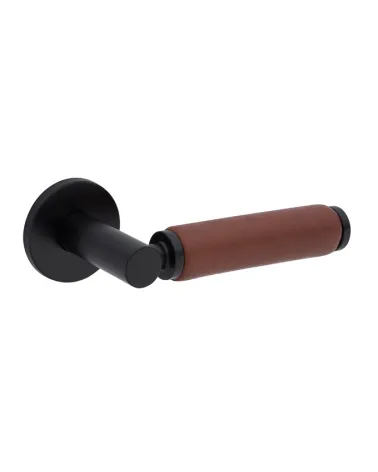 TUPAI 4200/201 round black door handle with dark leather - designer handle