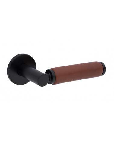 TUPAI 4200/201 round black door handle with dark leather - designer handle