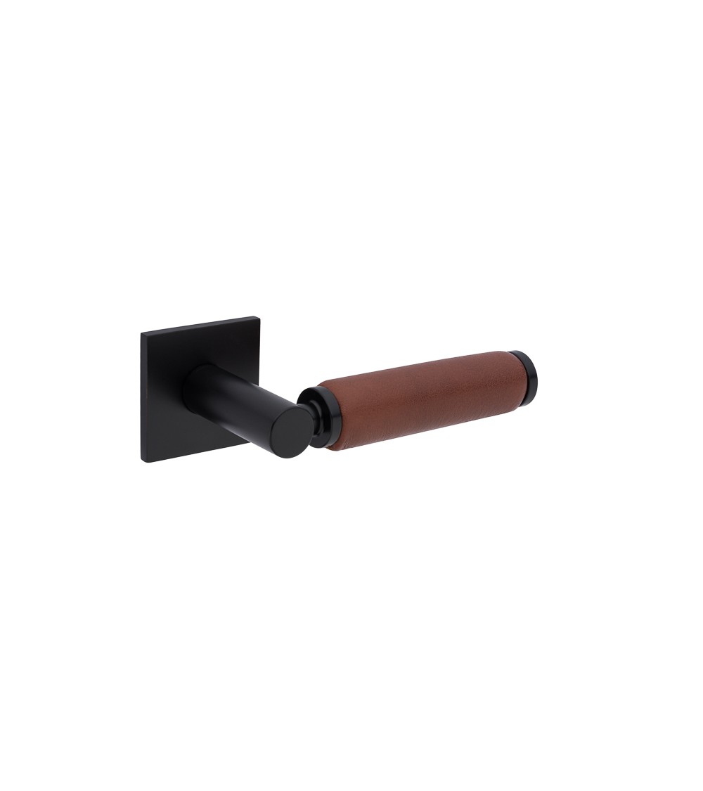 TUPAI 4200/201 square black door handle with dark leather - designer handle