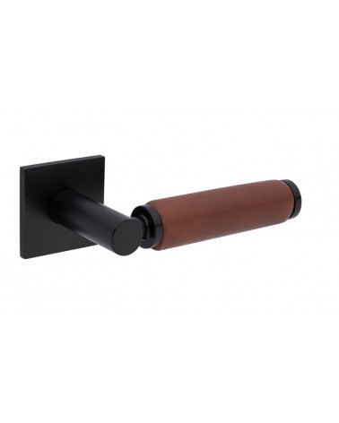 TUPAI 4200/201 square black door handle with dark leather - designer handle