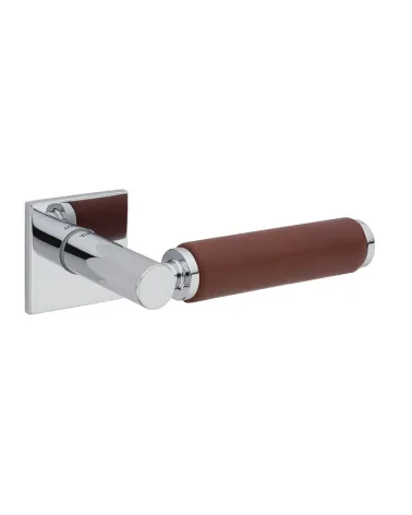 TUPAI 4200/201 square polished chrome door handle with dark leather - designer handle