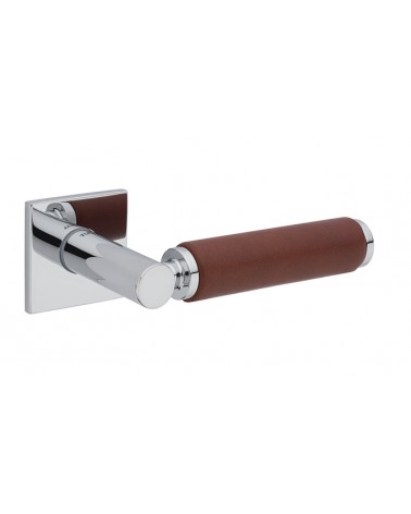 TUPAI 4200/201 square polished chrome door handle with dark leather - designer handle