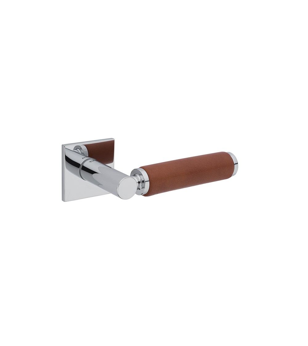 Polished chrome light leather door handle TUPAI 4200/200 square - design handle