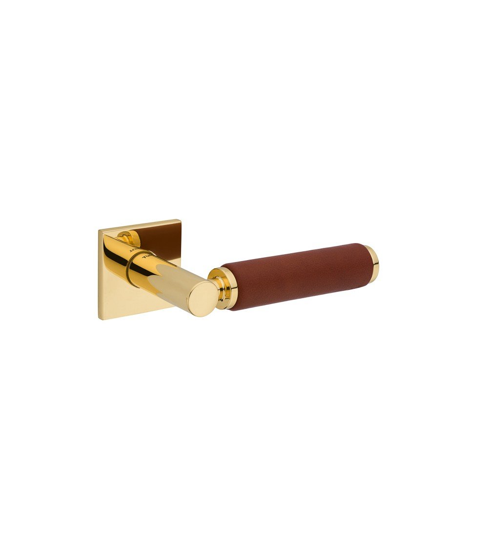 Brass and light leather door handle TUPAI 4200/200 square - design handle