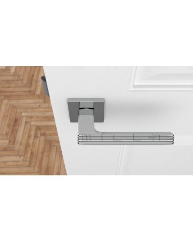 LARICE textured door handle design handle colour 1 top view mounted on a door