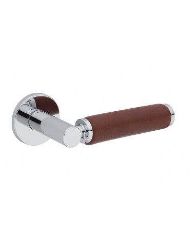 TUPAI 4200/201 round contemporary door handle with dark leather - designer handle