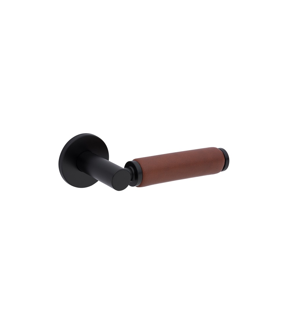 TUPAI 4200/201 round brass and dark leather door handle - designer handle