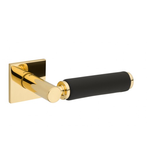 TUPAI 4200/202 square polished chrome door handle with black leather - designer handle