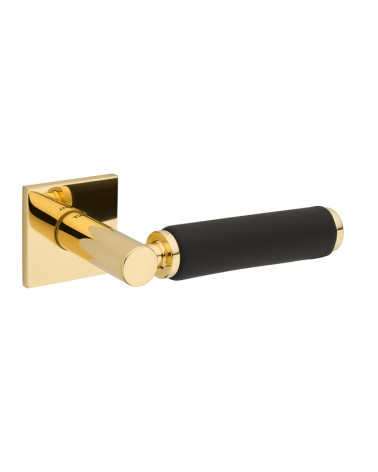 TUPAI 4200/202 square polished chrome door handle with black leather - designer handle