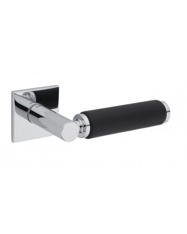 TUPAI 4200/202 square polished chrome door handle with black leather - designer handle