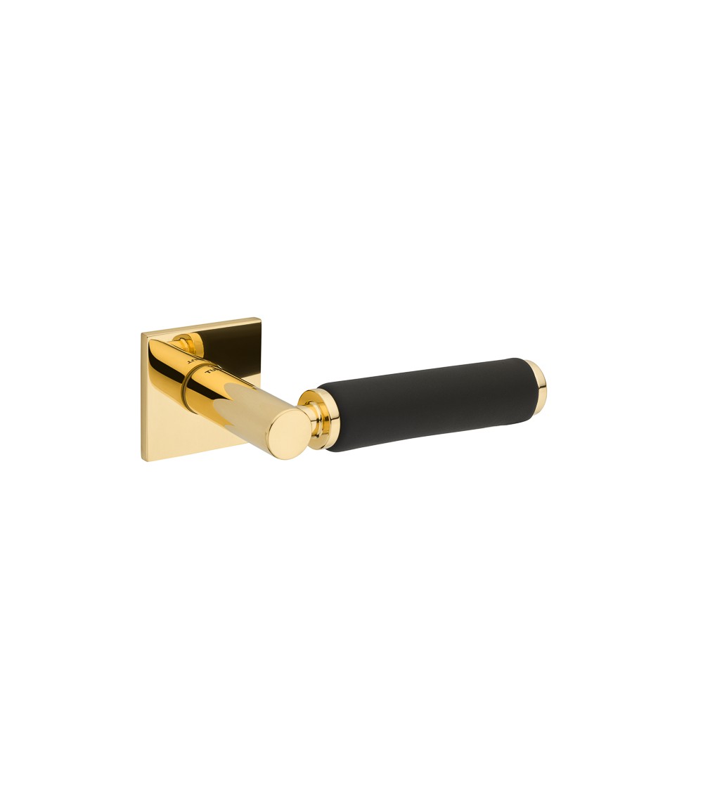 TUPAI 4200/202 square polished gold door handle with black leather - designer handle