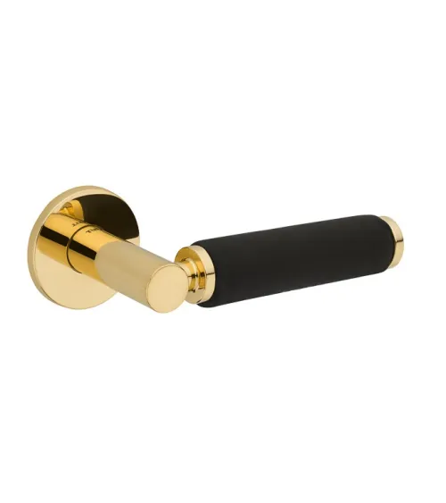 TUPAI 4200/202 round polished gold door handle with leather - designer handle