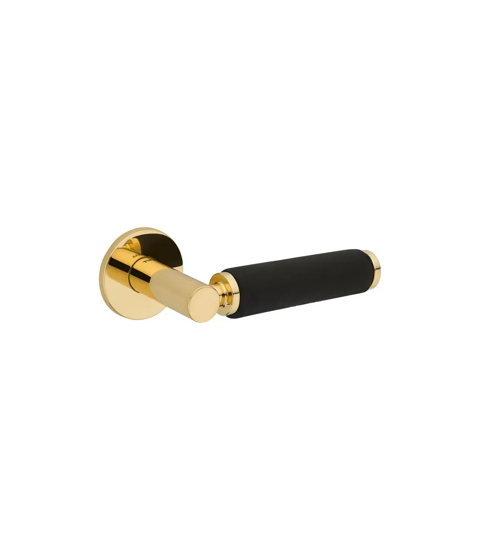 TUPAI 4200/202 round polished gold door handle with leather - designer handle