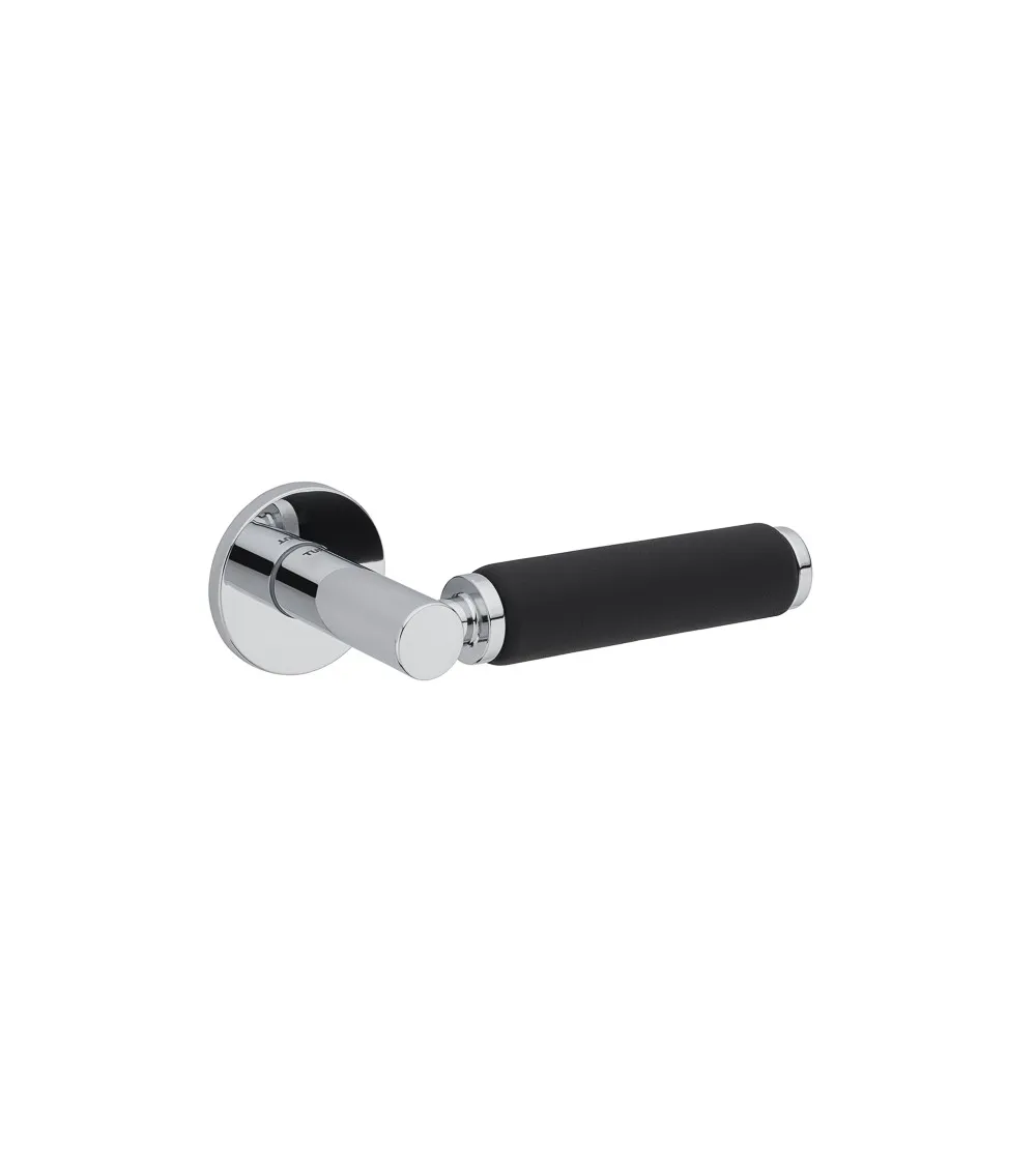 TUPAI 4200/202 round polished chrome door handle with leather - designer handle