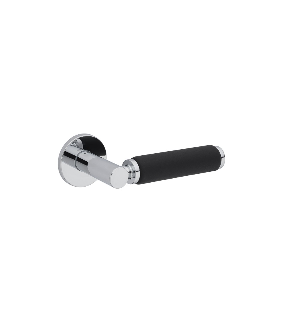 TUPAI 4200/202 round polished chrome door handle with leather - designer handle