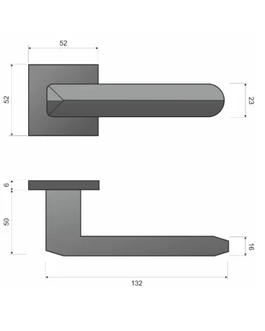 Contemporary square door handle in Zamak Bohema - designer handle