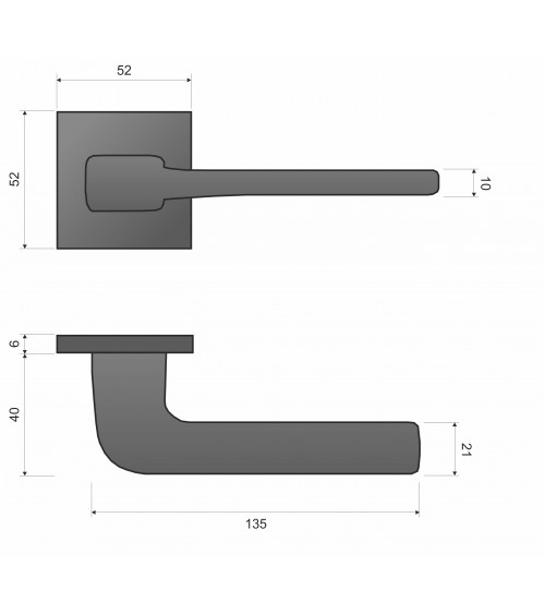 Classic square door handle in Zamak Solo - design handle