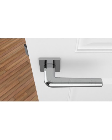 Polished chrome door handle on square plate FUNKIA - designer handle