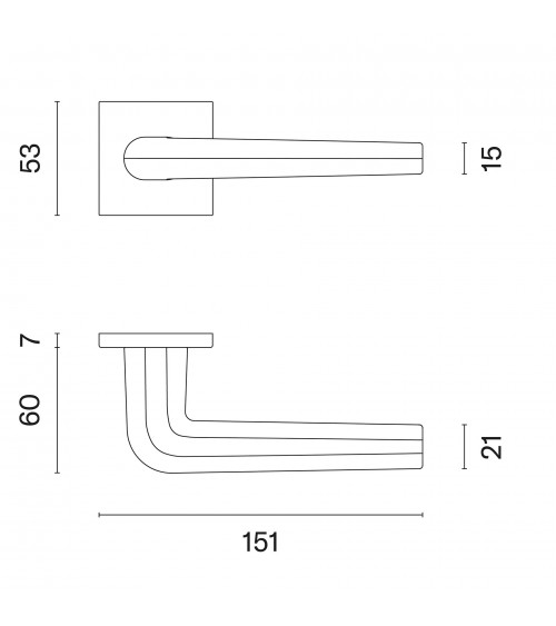 Polished chrome door handle on square plate FUNKIA - designer handle
