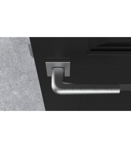 Polished chrome door handle on square plate FUNKIA - designer handle