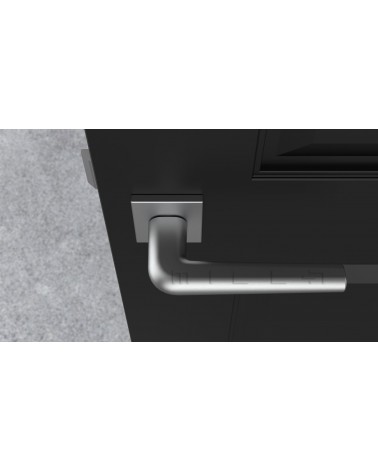 Polished chrome door handle on square plate FUNKIA - designer handle