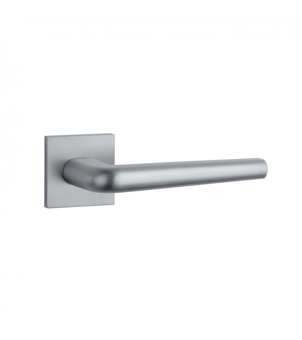 Polished chrome door handle on square plate FUNKIA - designer handle