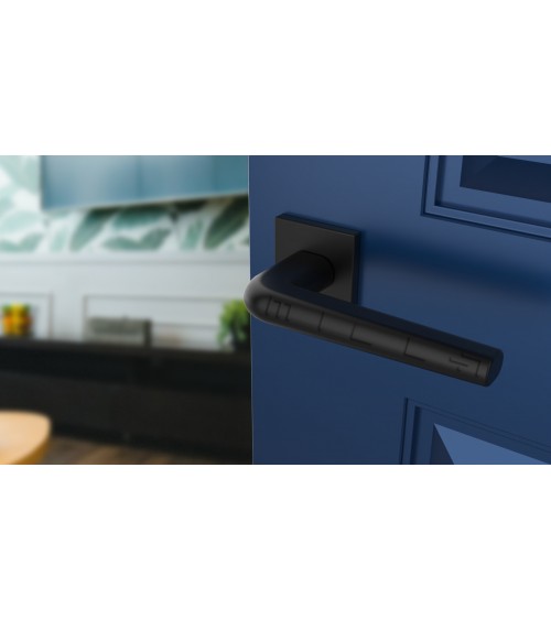 Polished chrome door handle on square plate FUNKIA - designer handle