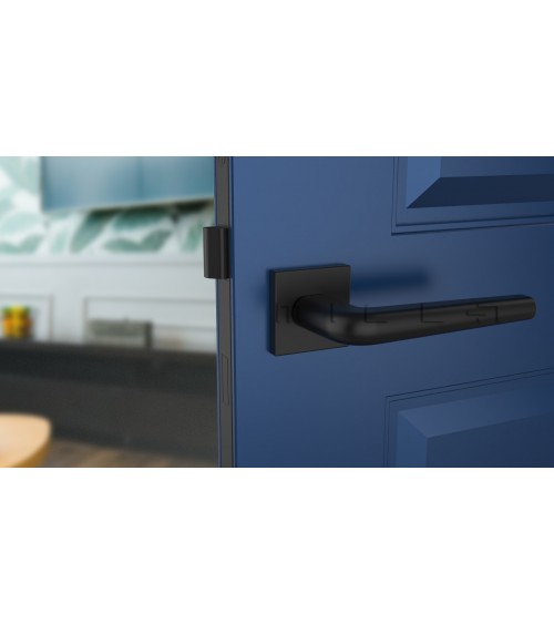 Polished chrome door handle on square plate FUNKIA - designer handle
