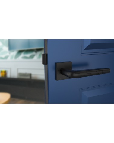 Polished chrome door handle on square plate FUNKIA - designer handle