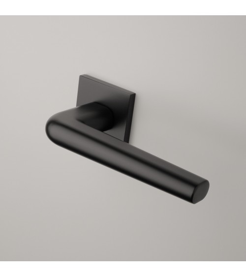 Polished chrome door handle on square plate FUNKIA - designer handle