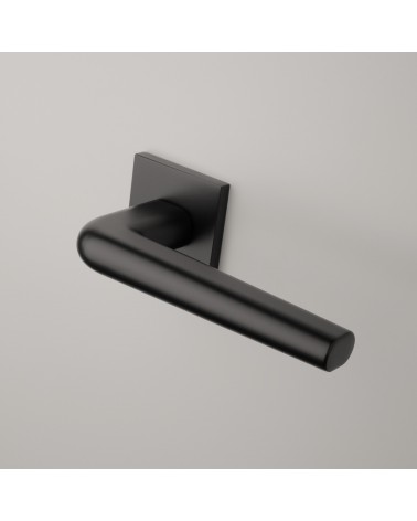Polished chrome door handle on square plate FUNKIA - designer handle