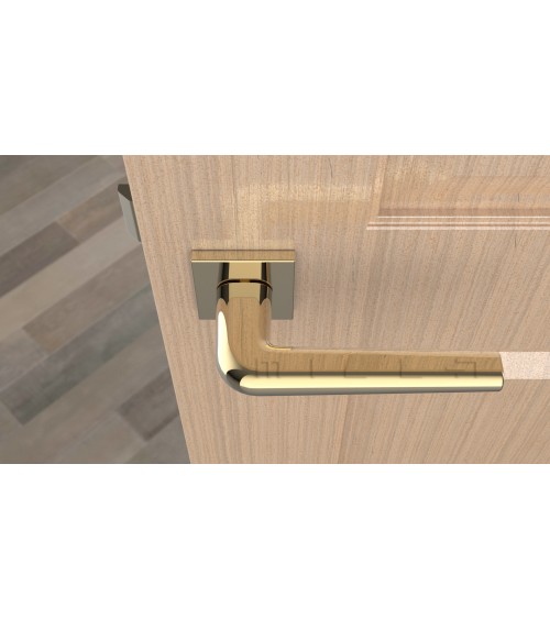 Polished chrome door handle on square plate FUNKIA - designer handle