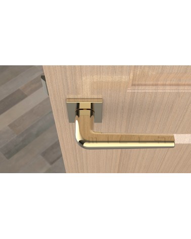 Polished chrome door handle on square plate FUNKIA - designer handle