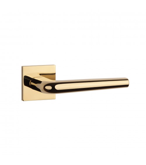 Polished chrome door handle on square plate FUNKIA - designer handle