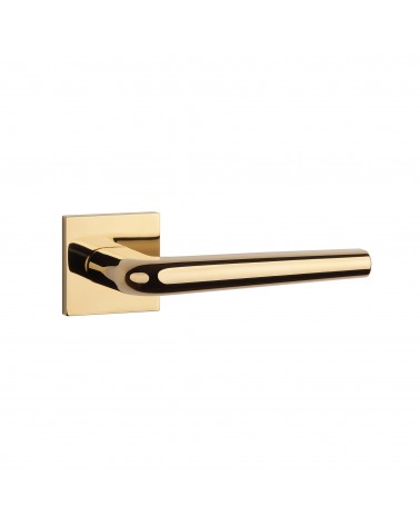 Polished chrome door handle on square plate FUNKIA - designer handle