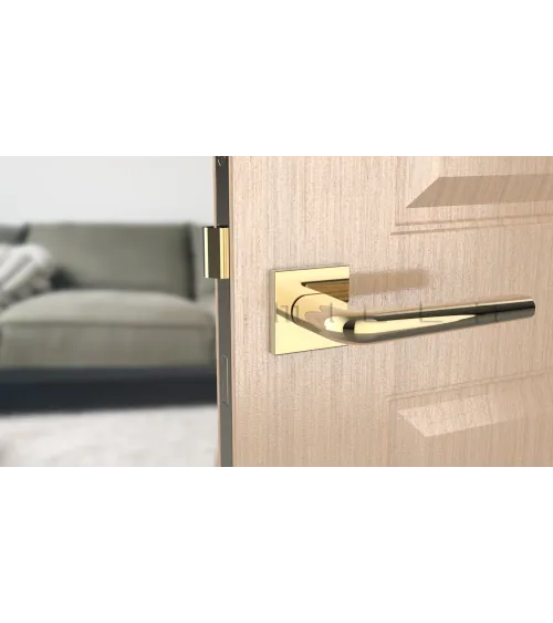 Polished chrome door handle on square plate FUNKIA - designer handle