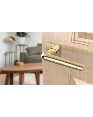 Polished chrome door handle on square plate FUNKIA - designer handle