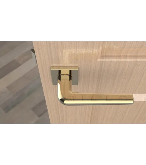 Polished chrome door handle on square plate FUNKIA - designer handle