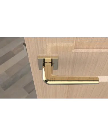 Polished chrome door handle on square plate FUNKIA - designer handle