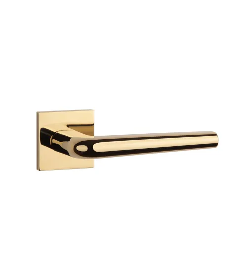 Polished chrome door handle on square plate FUNKIA - designer handle