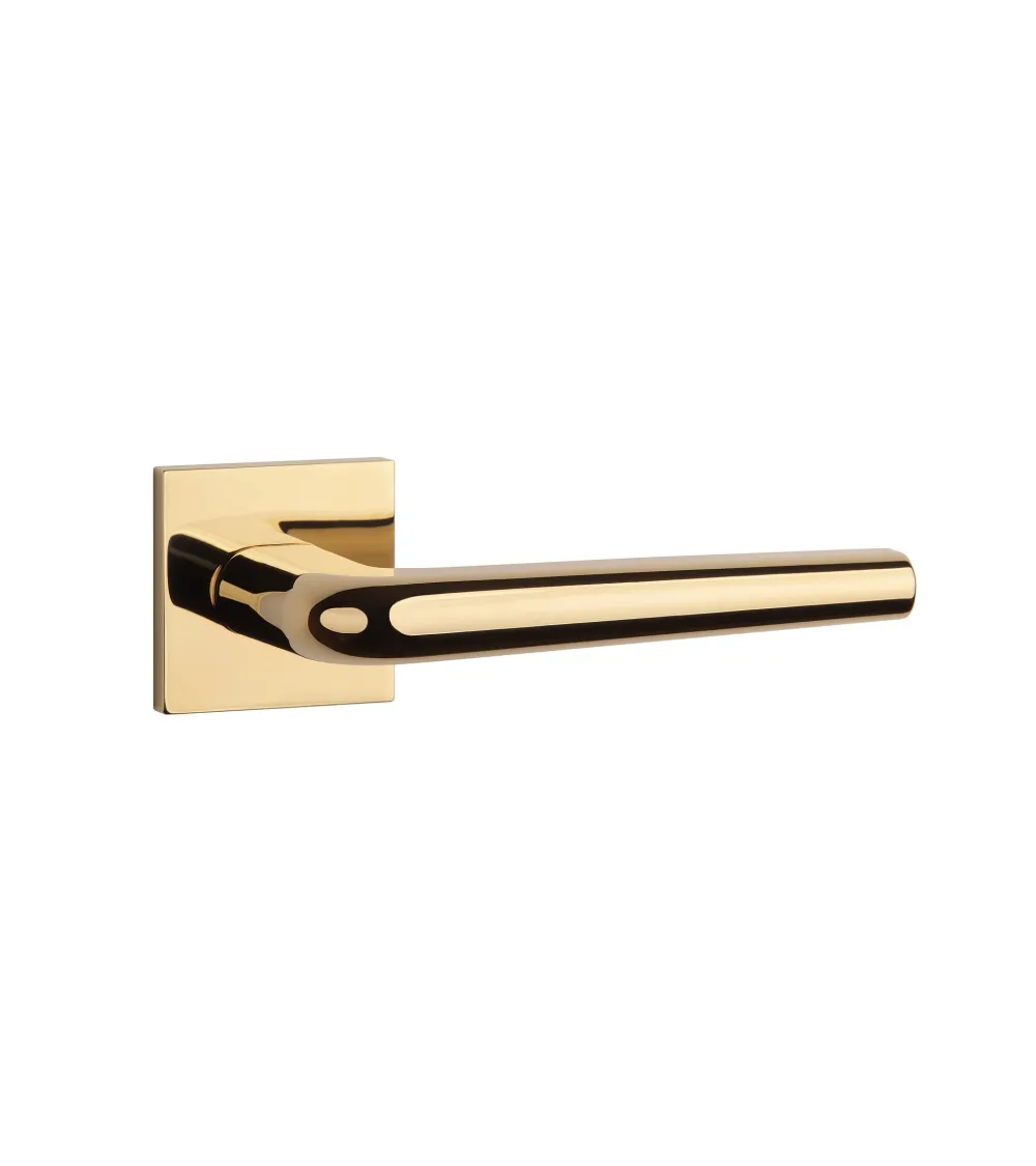 Polished chrome door handle on square plate FUNKIA - designer handle