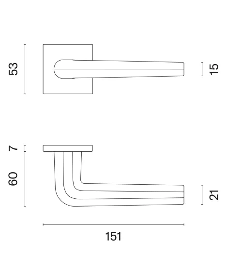 Polished chrome door handle on square plate FUNKIA - designer handle