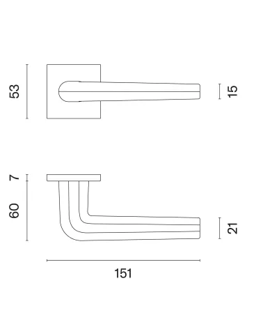 Polished chrome door handle on square plate FUNKIA - designer handle