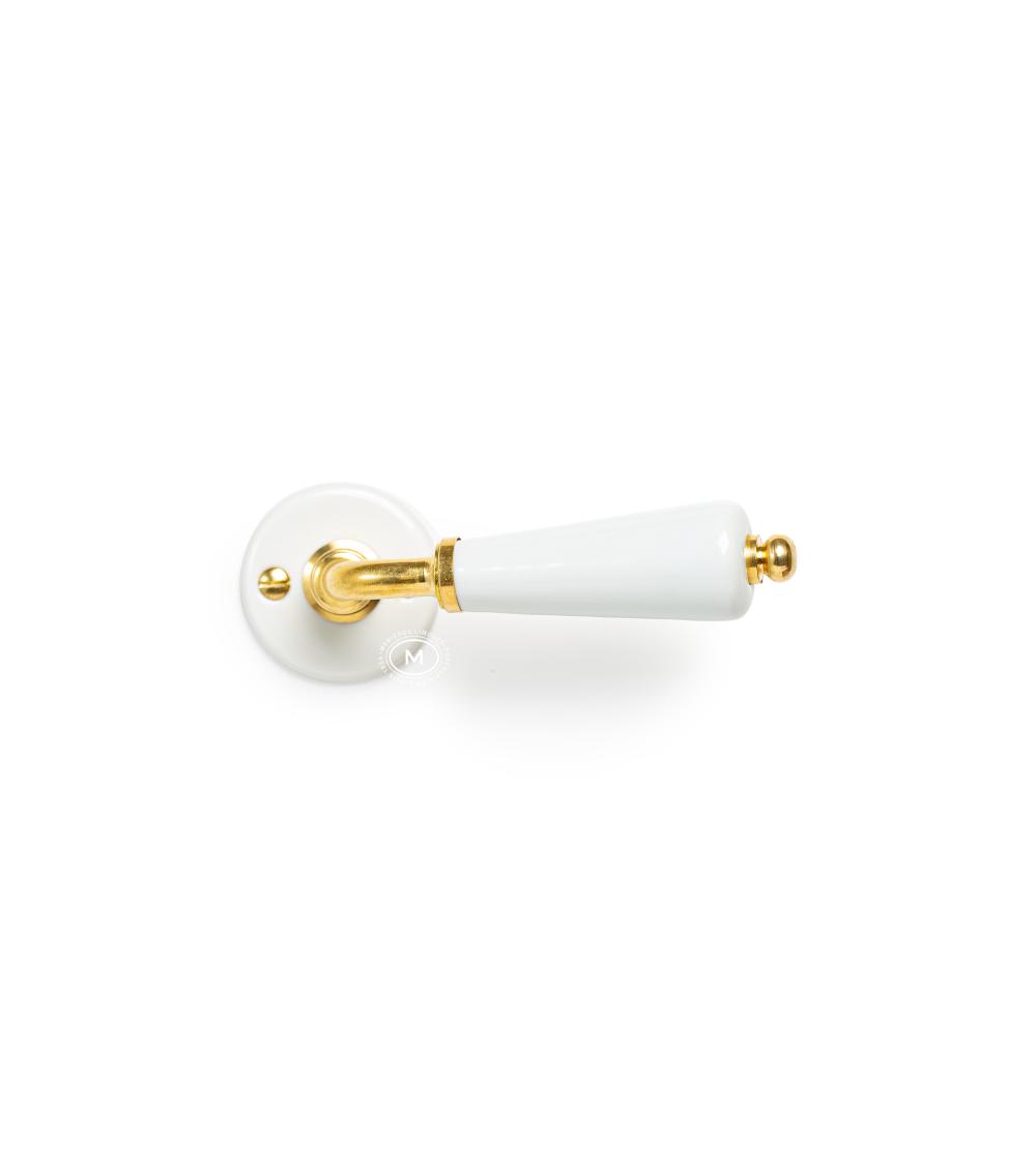 Barrel door handle on white porcelain rose Merigous -- nickel-plated finish - designer handle