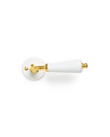 Barrel door handle on white porcelain rose Merigous -- nickel-plated finish - designer handle