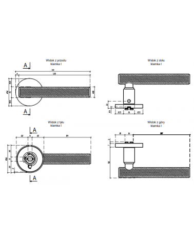 Matt gold KERRIA door handle with dimensions