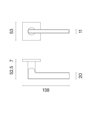 SIRA door handle with dimensions